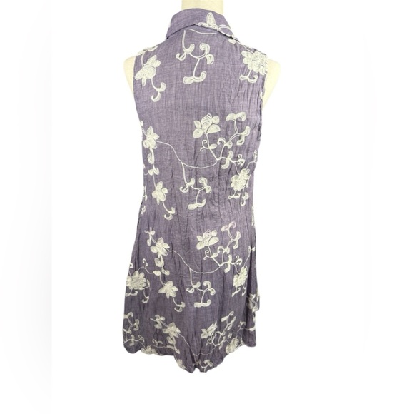 Linen blend lined embroidered dress lavender size M preowned - Picture 2 of 10
